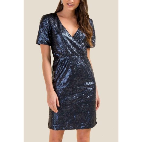 Francesca's Collections Dresses & Skirts - Francesca's Delany Sequined Fax Wrap Dress Navy